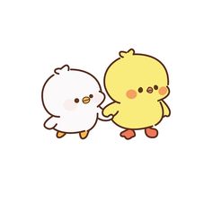 two cute little chickens holding hands