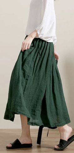 Women's Skirts Summer Linen Skirt Casual Plain Skirt, Solid Color Relaxed Fit Lined Maxi Skirt, Casual Plain Long Skirt, Spring Full Length Solid Color Skirt, Full Length Solid Color Spring Skirt, Relaxed Fit Solid Maxi Skirt, Casual Green Full-length Maxi Skirt, Green Non-stretch Maxi Skirt, Casual Green Maxi Skirt