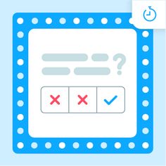 a blue and white check mark with two red crosses on it, next to a question mark