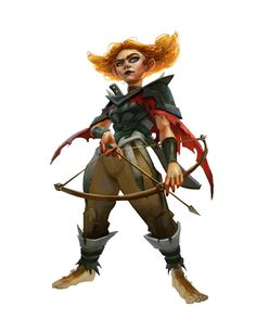 a woman with red hair holding a bow and arrow