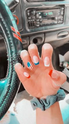 Western Style Nails, 4th Of July Nail Art, Usa Nails, Cow Nails