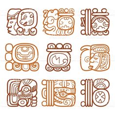 nine native american designs in brown on white background royalty - art nouveau style stock photo