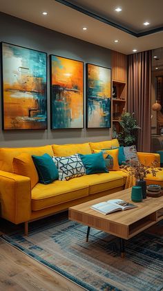 Yellow Sofas Living Room Ideas, Mustard Yellow Sofa Living Room Ideas, Mustard Living Room Decor, Mustard Yellow Accent Wall, Mustard Yellow Sofa, Mustard Sofa, Mustard Living Rooms, Turquoise Living Room Decor, Living Room Turquoise