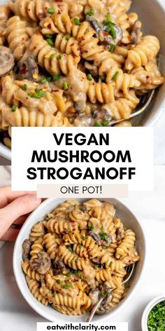 vegan mushroom stroganoni in a white bowl