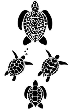 three sea turtles swimming in the ocean