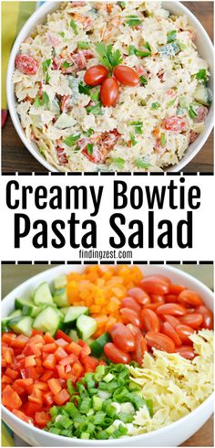 four different types of pasta salads with the words creamy bowlie pasta on top