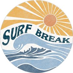 the surf break logo is shown in blue and orange colors, with an ocean wave