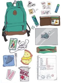 the back pack is full of items that are on display