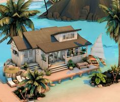 Sims 3 Beach House, Sims 4 House Sulani, Sims 4 Sulani Lots, Lake House Sims 4, Sims 4 Summer House, Sims 4 Sulani House, Sims 4 Vacation House, Sims Beach House, Sims 4 Sulani House Plan