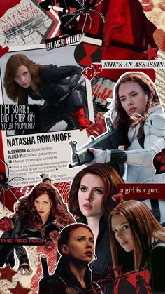 the collages are all different colors and sizes, including black widow's face