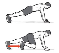 a man doing push ups with one hand on his hip and the other behind him