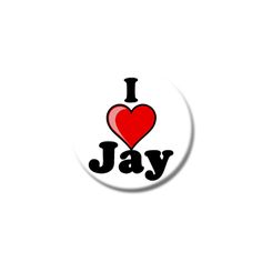 i love jay button with the words i heart jay in black and red on it