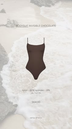 the bodysuit invisible chocolate is on display in front of an ocean background with waves