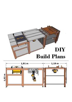 the plans for building a workbench are shown in two different sizes and colors