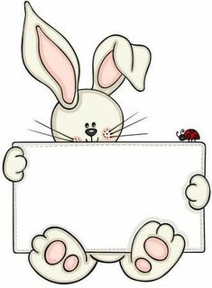 a cartoon bunny holding a sign with ladybug on it's back illustration