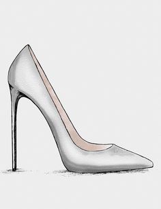 a drawing of a white high heeled shoe