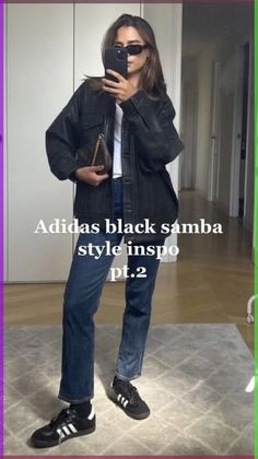 Cómo stylear tus adidas black sambas Black Adidas Outfit, Adidas Samba Outfit Women, Black Sambas, Black Shoes Outfit, Samba Outfit Ideas