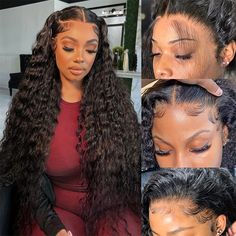 Profitez de la livraison et du retour gratuits pour les nouveaux utilisateurs Deep Wave Lace Front Wigs, Curly Lace Frontal, Curly Lace Wig, Straight Hair Bundles, Human Hair Color, Lace Front Wigs Human Hair, Wave Wig, Deep Wave Hairstyles, Curly Human Hair Wig