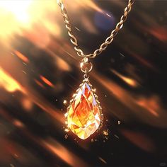 a necklace with an orange stone hanging from it's center, on a chain