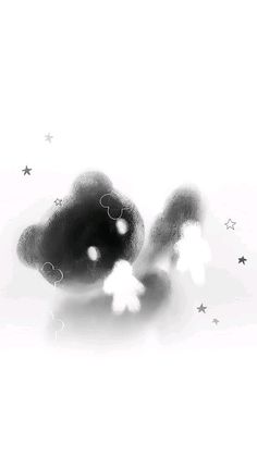 black and white photograph of two clouds with stars