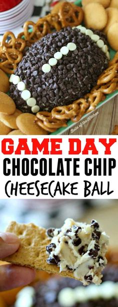 this game day chocolate chip cheesecake ball is the perfect appetizer for football fans