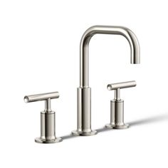 two faucets with handles on each side and one arm extended to the other