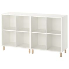 EKET Storage combination with legs, white/wood, 551/8x133/4x311/2" - IKEA Window Stairs, Ikea Eket, Kallax Shelf Unit, Ikea Desk Hack, Kallax Shelf, Kids Library, Ikea Furniture Hacks, White Bookcase, Kallax Ikea