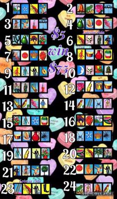 the numbers are arranged in different colors and shapes, with hearts on each one side