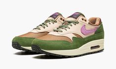 The Nike Air Max 1 “Treeline” is a March 2022 release of the retro running shoe that draws favorably from an iconic Nike SB Dunk colorway.  The “Treeline” looks to the design of none other than the “Skunk” SB Dunk from 2010, a highly desirable release that celebrates the cheeky, marijuana-themed “4-20” holiday.  While not exactly identical in appearance, the “Treeline” nonetheless features the same color pattern as the “Skunk. ” The base of the upper is constructed in brown mesh.  The overlays a 70s Converse, Air Mac, Retro Running Shoes, Nike X Travis Scott, Converse Run Star Hike, Converse Run, Low Air Jordan 1, Converse Run Star, Jordan 2