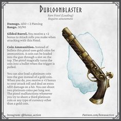 Pirate Magic Items 5e, Dnd Pirate Magic Items, Pirate Magic Items, Uncommon Dnd Items, Dnd Cursed Items Homebrew, Dnd Revolver, Dnd Pirate, Homebrew Items, Dnd Stats