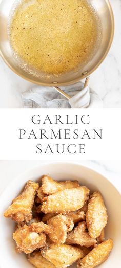 garlic parmesan sauce in a bowl next to some fried food