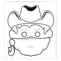 a paper cutout of a cowboy hat with eyes and nose on the side, in black and white