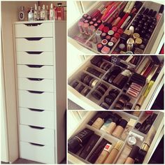 Ikea Tall White Alex Drawers but I would use it for my jewelry and wallets! Ikea Makeup Storage, Makeup Organizing Hacks, Ikea Makeup, Alex Drawers, Acrylic Drawer, Rangement Makeup, Ikea Alex Drawers, Alex Drawer, Diy Makeup Storage