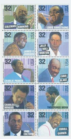 the postage stamp shows several black men