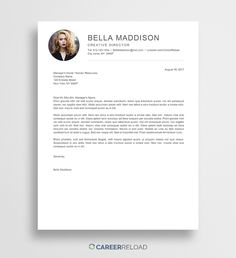 a professional cover letter with a photo on the front and bottom, is shown in white