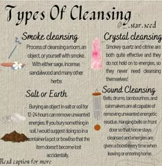 There are many MANY ways to go about cleansing; however, not every method is suitable for every application. For example, using water to cleanse a delicate crystal could result in the crystal being damaged.  Some more other ways of cleansing are : ♦ Water Cleansing- There are many ways to cleanse with water. Bathing, washing an object, or letting something soak are all excellent ways to remove unwanted energies. Another option is to fill a spray bottle with charged water and mist a room with it.  ♦ Moonlight and sunlight- Moonlight and sunlight can be used to both cleanse and charge objects depending on your intent. Often in these cases, taking the moon phase or season into account is necessary as these things can affect the resulting energy that the item takes on.   #tarot #aesthetic Cleansing A Space, How To Cleanse Items Witchcraft, Self Cleansing Spell, Jewelry Cleansing Spell, How To Cleanse A Space, Cleansing Without Incense, How To Cleanse Your Room Of Bad Energy, How To Cleanse Your Room, Cleanse And Charge Crystals