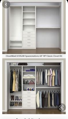 two white closets with open doors and drawers