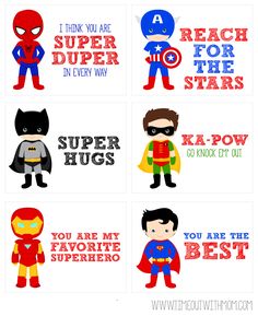 superhero birthday party printables for the kids to make their own names and pictures