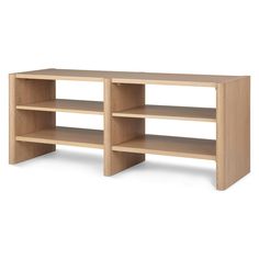 two wooden shelves with one shelf open and the other closed on both sides, against a white background