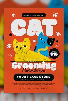 a cat grooming flyer with two cats on it