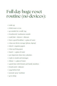 This routine is the perfect guide for anyone who wants to have a full day away from their devices and wants to focus on themselves a little. Feel free to add and remove tasks to suit you and your lifestyle. Days To Add To Your Calendar, How To Have A Routine, How To Not Rot On Your Day Off, Working From Home Routine, The Perfect Day Routine, Daily Routine Ideas, Healthy Daily Routine, Reset Day, Reward Ideas