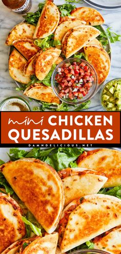 Want more simple appetizer recipes? Learn how to make Mini Chicken Quesadillas! Filled with salsa chicken, refried beans, and cheese, these mini quesadillas are a delicious finger food idea. Enjoy these snack-size quesadillas as an easy chicken dinner, too! Mini Chicken Quesadillas, Mini Quesadillas, Beans And Cheese, Salsa Chicken, Superbowl Snacks, Super Bowl Party, Superbowl Party Food, Chicken Quesadillas