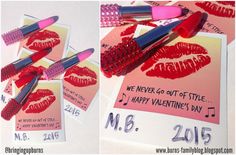 two pictures of lipstick with the words happy valentine's day written on them