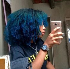 Blue Hair Dye Black Women, Blue Hair Color Black Women, Blue Natural Hair Black Women, Hair Dye On Black Women, Dyed Hair For Black Women, Blue Curly Hair