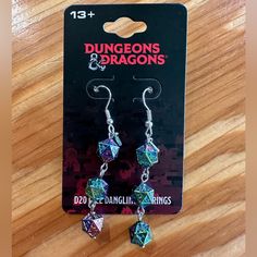 D20 Dice Dungeons And Dragons Earrings. Never Worn. D&d Jewelry, Dungeons And Dragons Jewelry, Dnd Earrings, Dnd Aesthetic, Goth Clothes, D20 Dice, Dragon Earrings, Creative Stuff, Dragon Jewelry