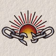 an image of a chain with the sun in the middle and two birds on it