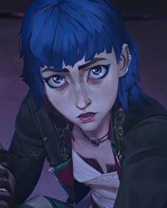 an anime character with blue hair and piercings