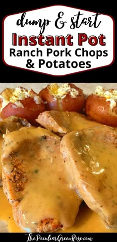 an image of baked potatoes and meat with gravy