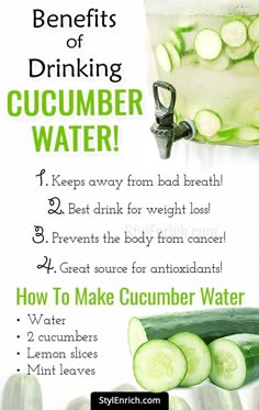 Cucumber Water Benefits, Cucumber Benefits, Full Body Detox, Cucumber Water, Infused Water Recipes, Detox Water Recipes