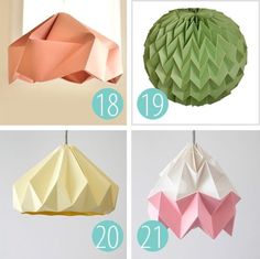 four different types of origami hanging decorations